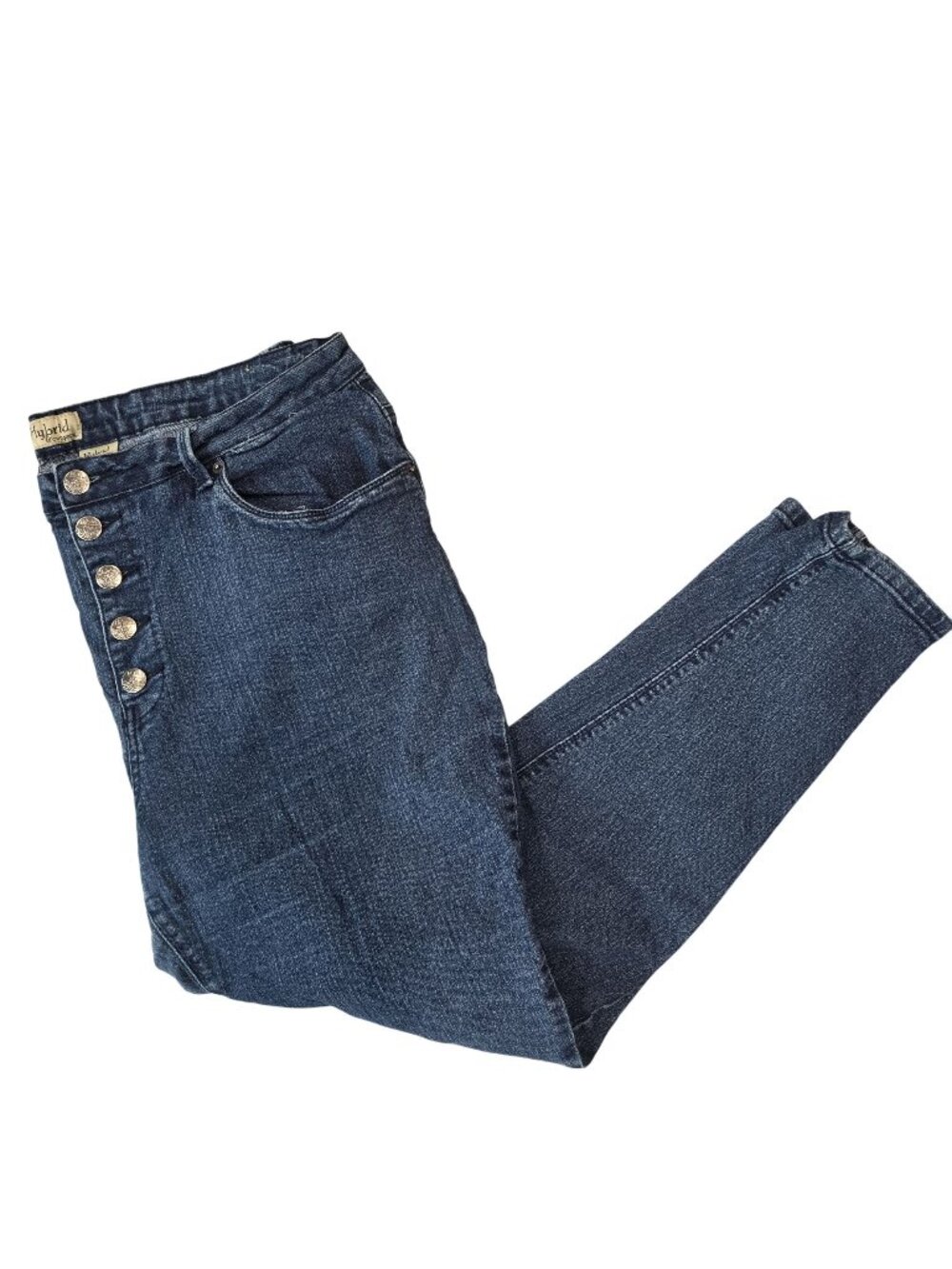 Hybrid & Company Womens High Rise Button Fly Skinny Jeans Size 20 Dark Wash